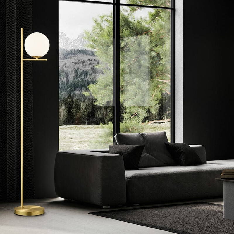 Stehlampe Wohnzimmer Kugel Stehleuchte Kugel weiß Stehlampe messing Metall, Glas, Fußschalter, 1x E14 Fassung, BxH 25x150 cm