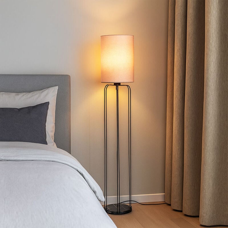 Fischer Leuchten - Stehleuchte Wohnzimmer 1 flammig Stehleuchte schwarz rose mit Textilschirm, Metall Stoff, 1 E27 Fassung, DxH 20x114 cm