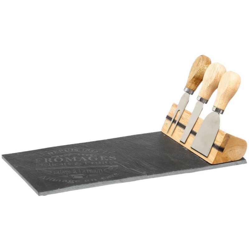 Secret De Gourmet - Steinbrett zum Servieren von Käse + 3 Messer auf Ständer, elegantes Küchenset