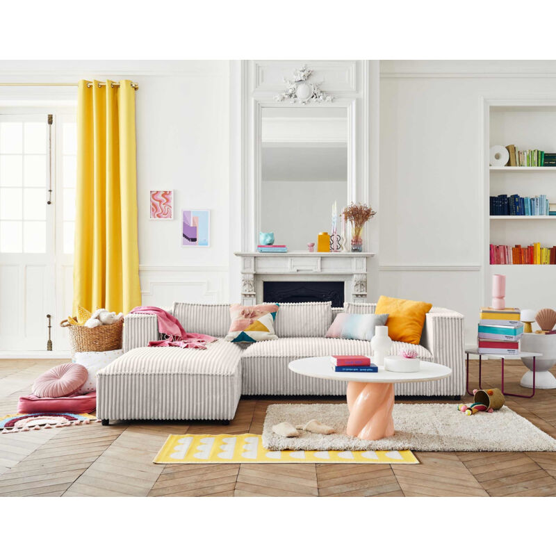 Lisa Design - Stella - 4-sitzer ecksofa links - groß gerippter cord - weiß