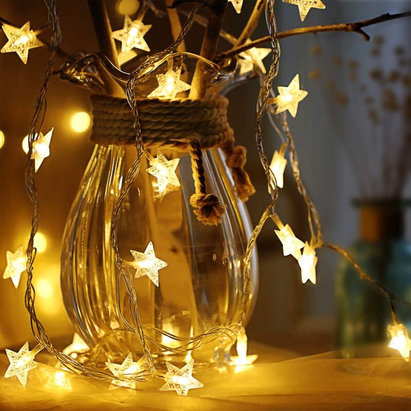 Stern-Lichterkette, 6 m, 40 Stück, batteriebetriebene LED-Lichterkette, zwei Modi, einfarbig und leuchtende Blitze, Dekoration für Weihnachten,