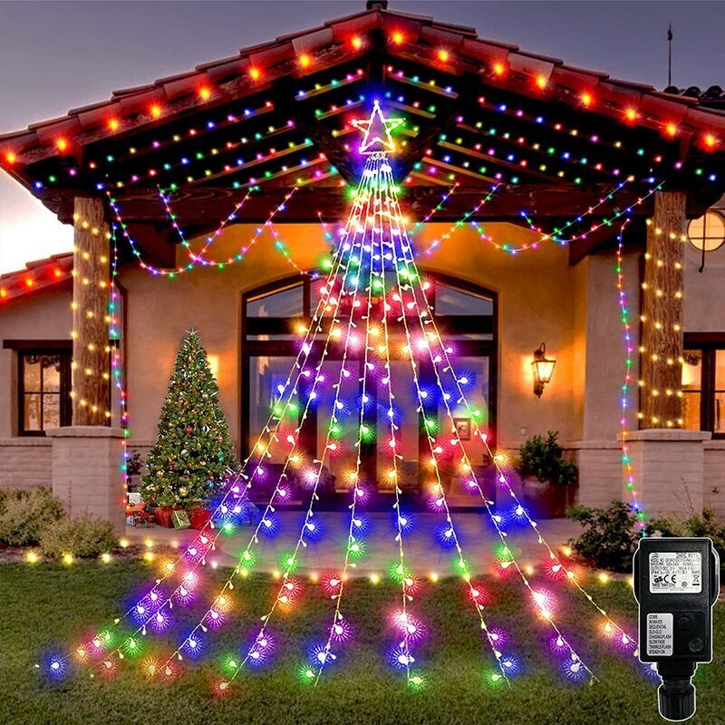 Stern-Weihnachtslicht-Girlande, 198 LEDs, 2 m, leuchtender Weihnachtsbaum, 8 Modi, IP44, für draußen, drinnen, Hochzeit, Party, Weihnachtsbaum