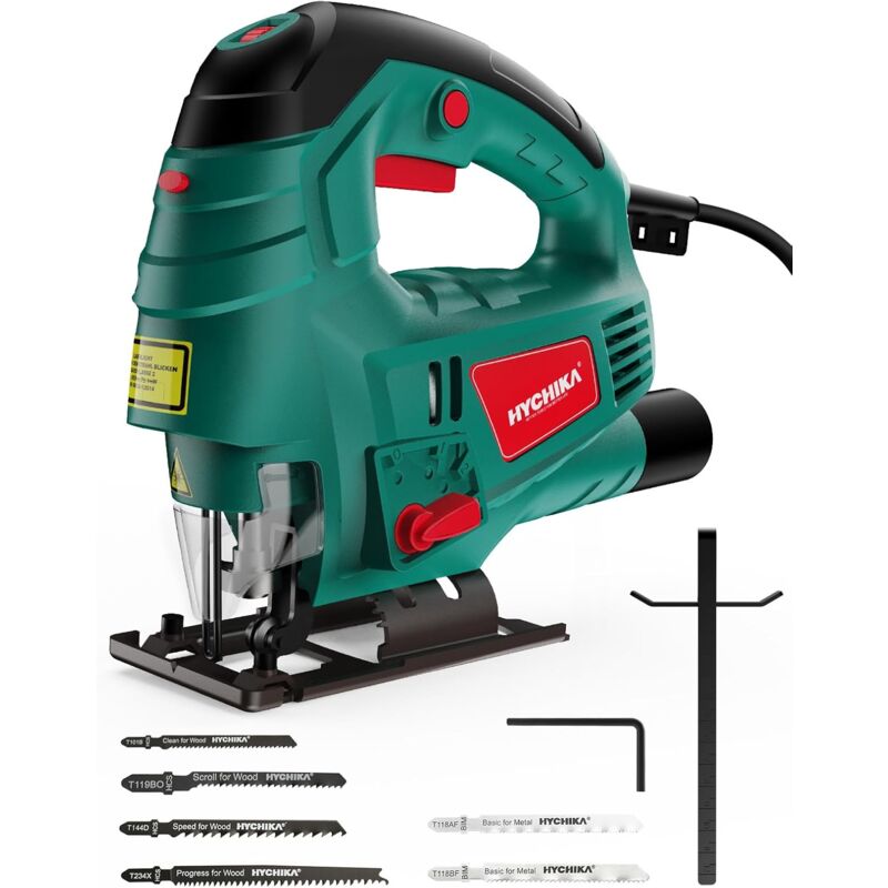 Hychika - Stichsäge 800 w Max. Holzschnitttiefe 110 mm, 800-3000SPM Elektrostichsäge mit Laser, 7 variable Geschwindigkeiten und 0-3 Orbitalposition,