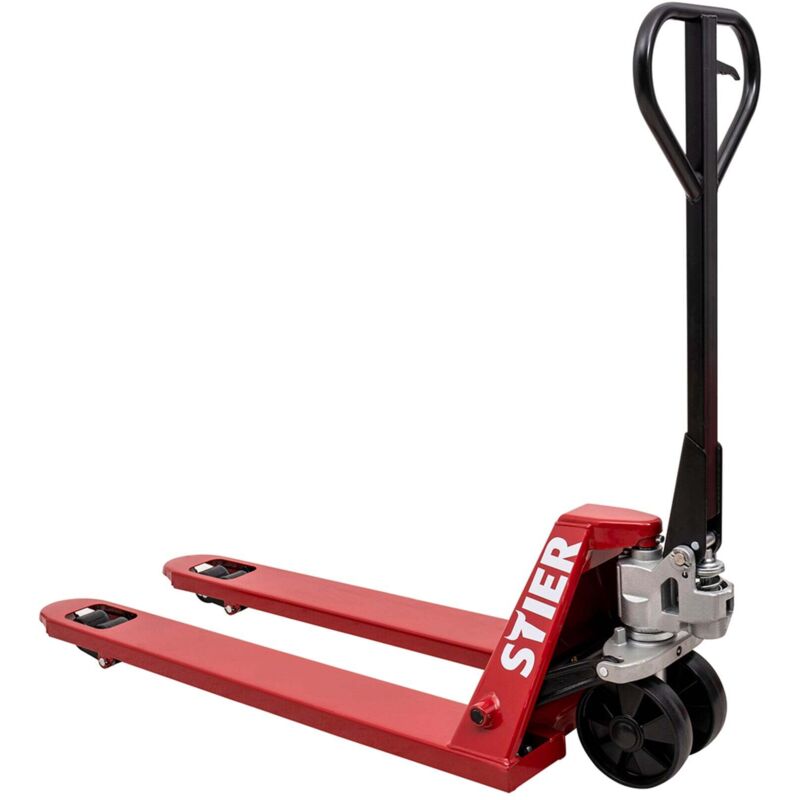 Hubwagen, Gabelhubwagen mit Tragkraft 2000 kg, vormontiert einsatzbereit, Gabellänge 2000 mm, Nylon-Rollen, Rot, Palettenhubwagen, Handhubwagen,