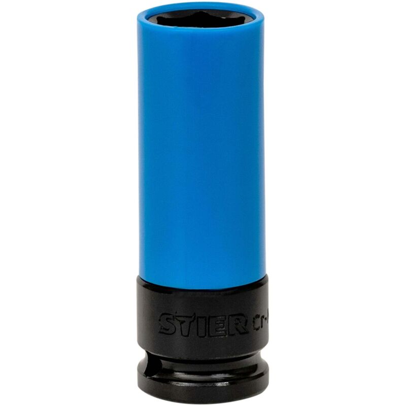 Kraft Steckschlüssel Einsatz, Antrieb 1/2 Zoll, sw 19 mm, Vierkant hohl, Abtrieb Sechskant, Nüsse, für Radmontage von Alufelgen, mit Farbcodierung,