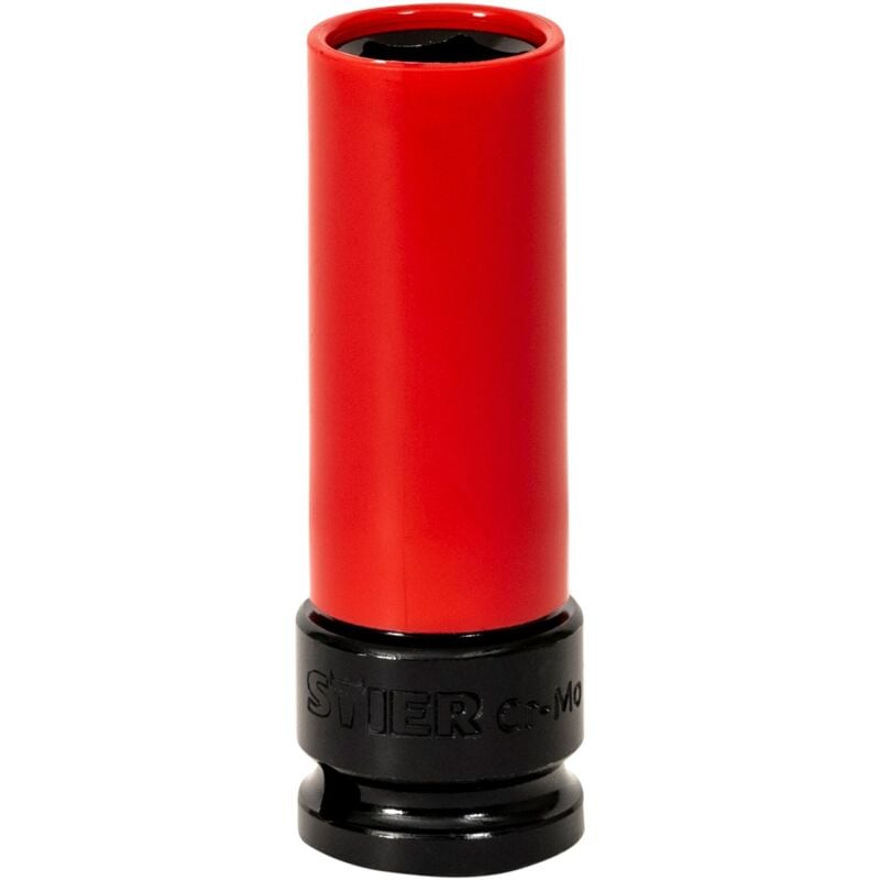 STIER Kraft-Steckschlüssel-Einsatz, Antrieb 1/2 Zoll, SW 17 mm, Vierkant hohl, Abtrieb Sechskant, Nüsse, Schonnüsse, Für Radmontage von Alufelgen, Rot