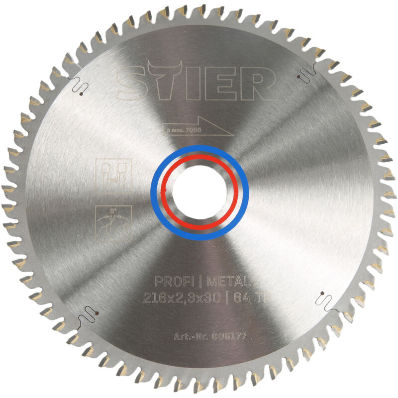 Profi Kreissägeblatt, Kapp- und Gehrungssägen, Metall, 216x2,3x30, 64 Trapez- und Flachzähne, 0° Spanwinkel - Stier