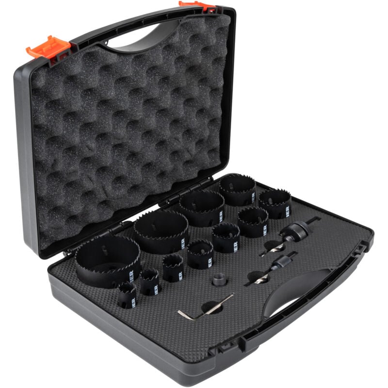 Lochsägen-Set HSS-Co8 Bimetall, 17-teilig (20, 22, 25, 32, 35, 40, 44, 51, 60, 68, 76 mm), Lochsäge Set, Lochkreissäge Set, Kreisschneider-Set,