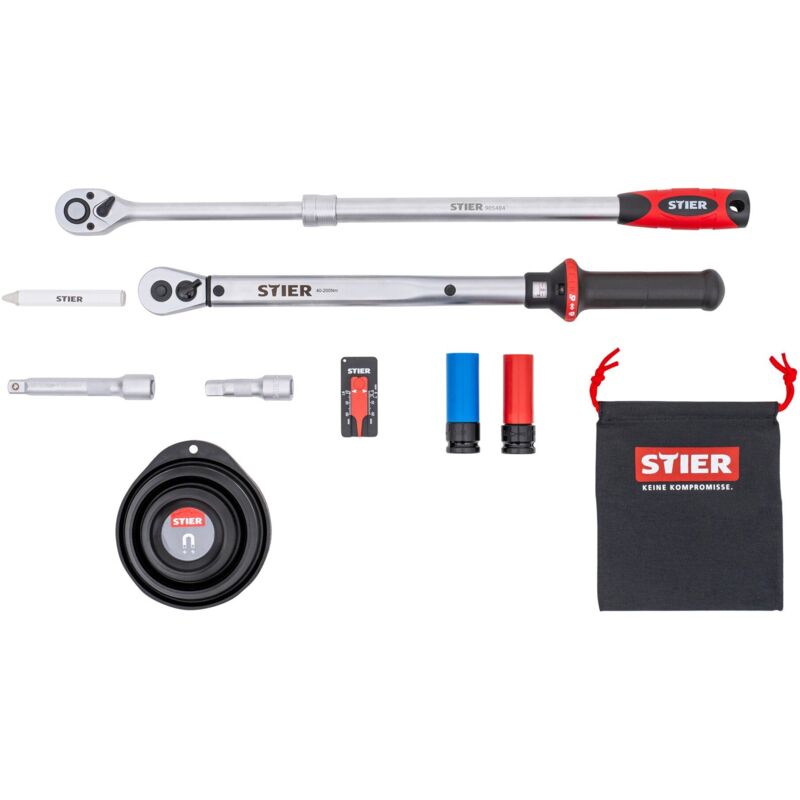 Rad-Montage-Set 1/2'', Reifenwechsel-Set, 40 - 200 Nm, 11-teilig, im stabilen Koffer, mit hochwertigem Drehmomentschlüssel, extra hohe