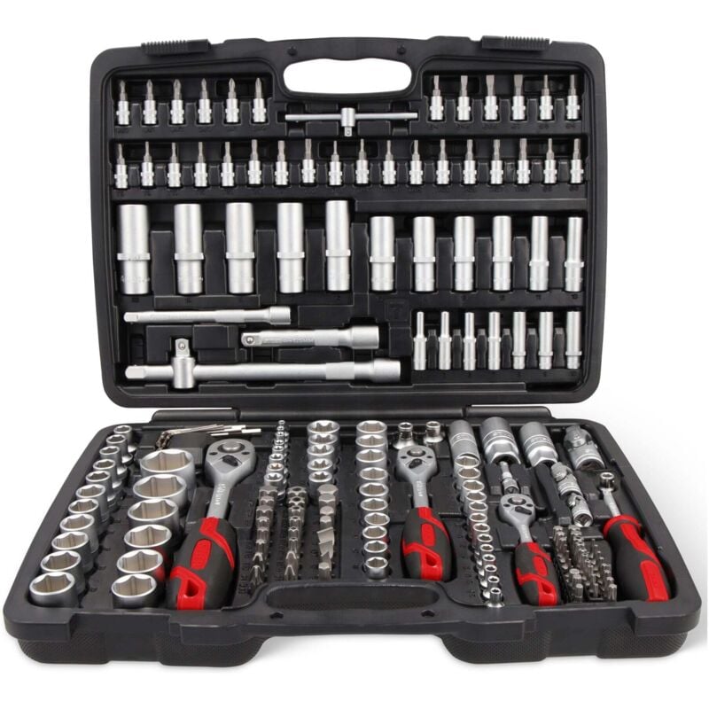 Steckschlüssel Satz, 179-teilig, 1/2 Zoll 1/4 Zoll & 3/8 Zoll Umschaltknarre, Sechskant-Steckschlüsseleinsatz, Torx- Schlitz- Phillips- Pozidrive