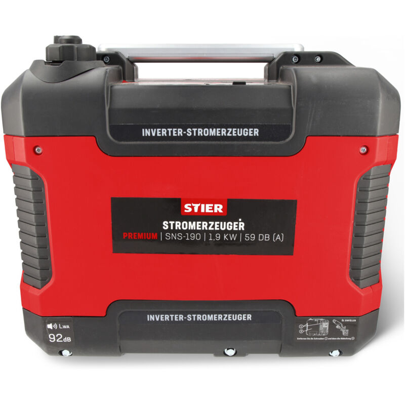 Stromerzeuger Premium SNS-190, Strom Generator, Benzin, 4l Tankvolumen, 21,5 Kg, Stromaggregat, leise: 59 dB(A), 4-Takt Motor, Inverter