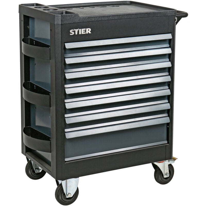 Werkstattwagen Premium, leer und unbestückt, mit Kunststoffabdeckung, Schubladen mit Soft Close Funktion, 6 Hängefächer, Gummi-Rollen mit Bremsen,