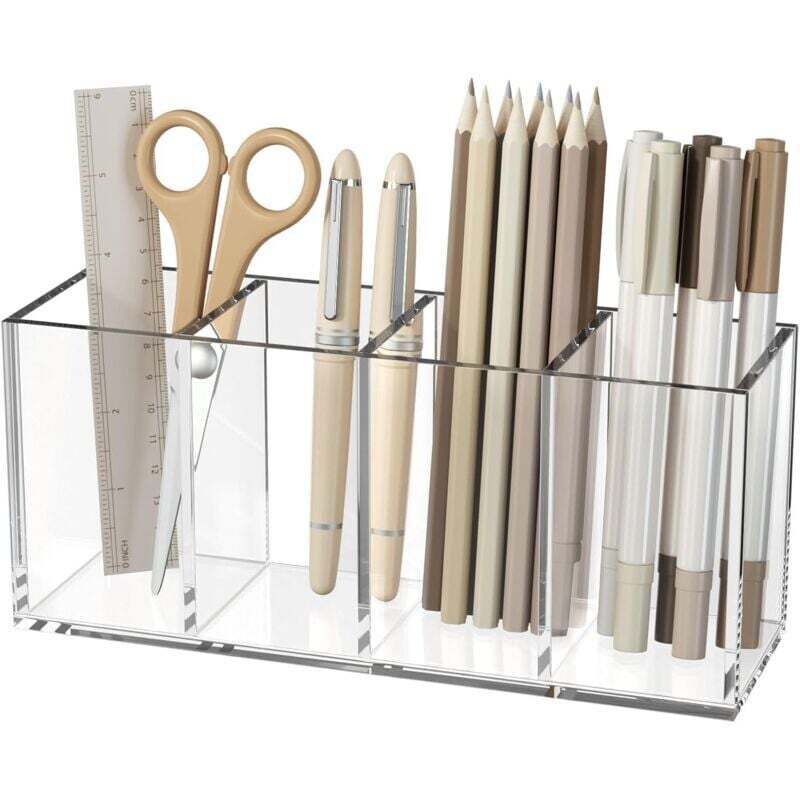 Stiftehalter aus Acryl mit 4 Fächern, durchsichtiger Stiftehalterbecher zur Aufbewahrung von Büroaccessoires auf der Arbeitsfläche