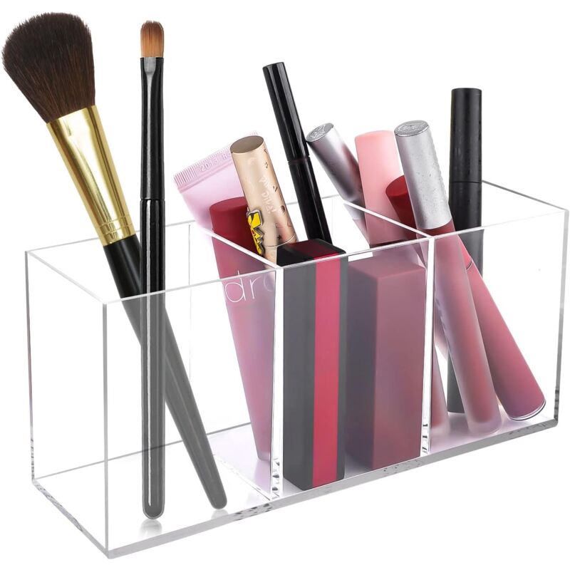 Bluedeer - Stifthalter aus Acryl mit 3 Fächern, transparenter Stifte-Organizer-Becher zur Aufbewahrung von Zubehör auf der Arbeitsplatte