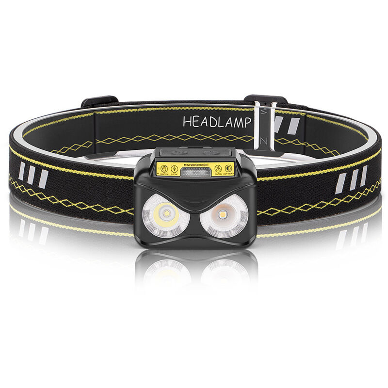 Stirnlampe, leistungsstarke wiederaufladbare LED-Stirnlampe, IPX5 wasserdicht, hell, Bewegungssensor zum Angeln