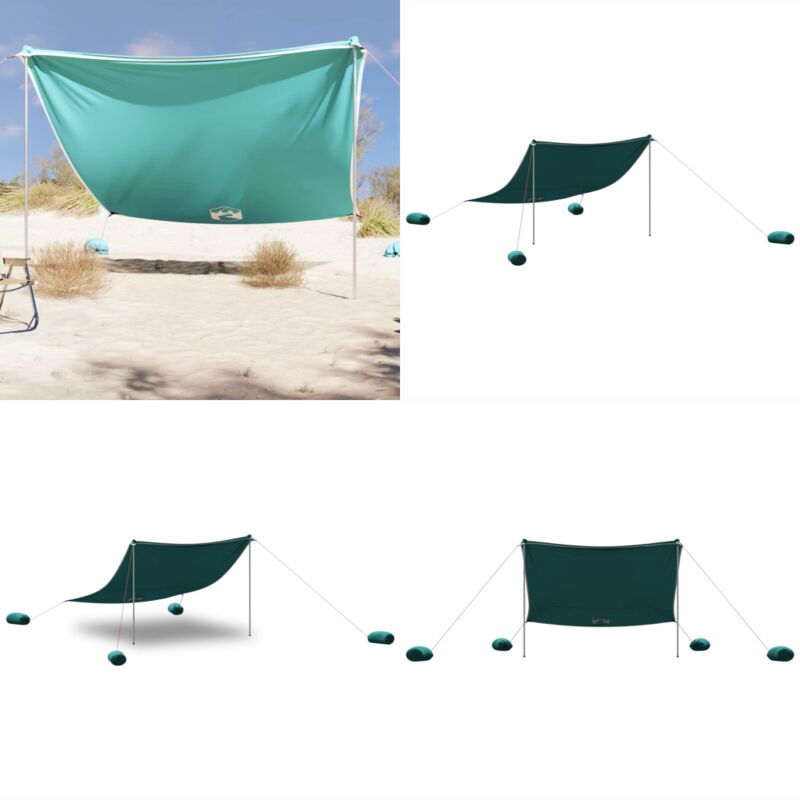 Vidaxl - Strand-Schattenzelt mit Sandsäcken Grün 304x300 cm - Sonnenschirm - Strandzelt - Campingzelt - Sommerzelt - Schutz Vor Sonne - Home & Living