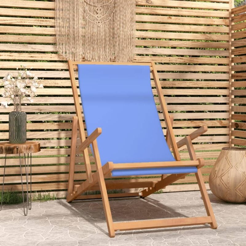 Maison Chic - Strandstuhl Liegestuhl Klappbar Gartenliege für Garten, Balkon und Terrrasse Massivholz Teak Blau DE65334