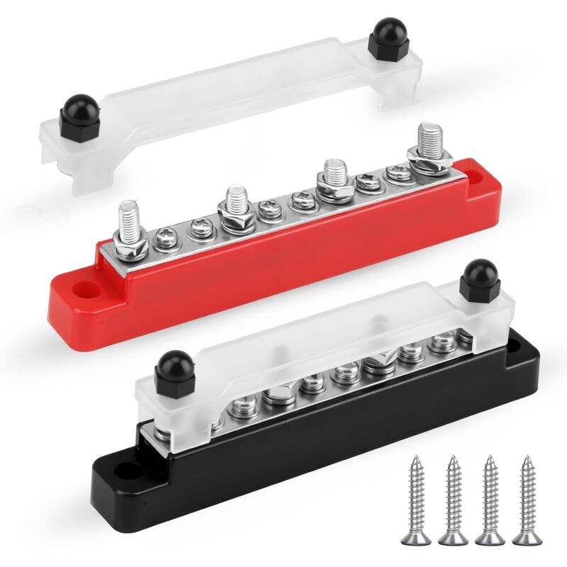 Stromschienen 12–48 V DC 150 A, elektrischer Verteilerblock mit 4 M6-Schrauben und 6 M4-Schrauben, Stromschiene mit Schutzabdeckung für Auto, Boot,