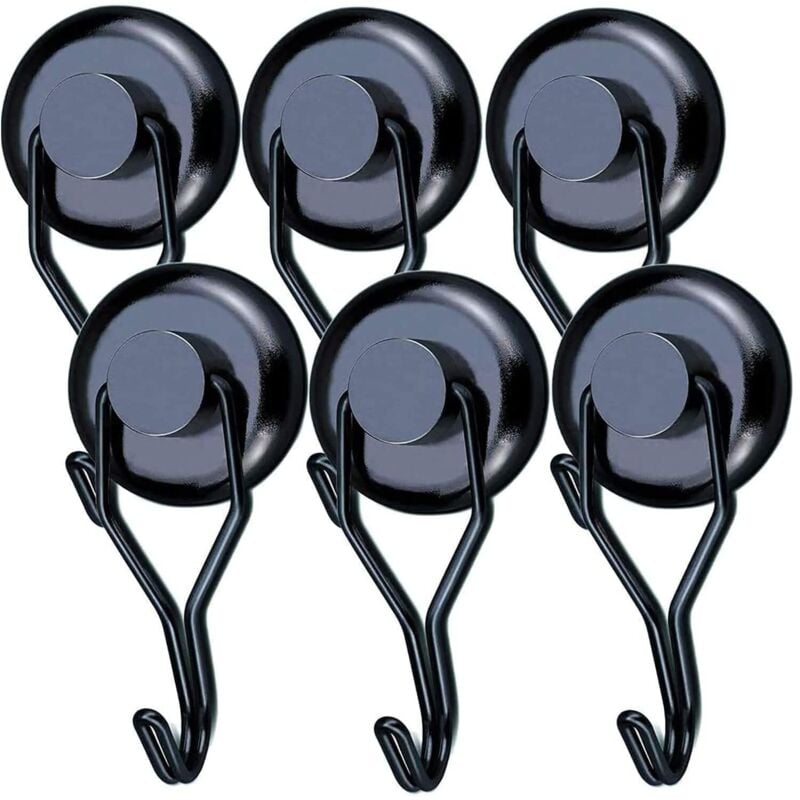 ZVD - Strong Magnetic Hook 45 kg 32D Magnetic Fridge Hook Black Neodymium Swivel Magnet Hook Magnetic Hooks for Kitchen Dish Towel Table 6pcs