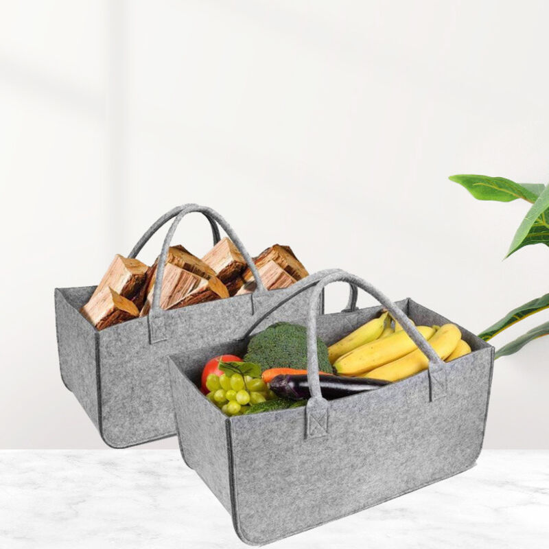 Linghhang - 2 Stück (50 x 25 x 25, Mittelgrau) Kaminholztasche aus Filz für Brennholz, Einkaufstasche, tragbarer Kaminholzkorb, faltbarer und