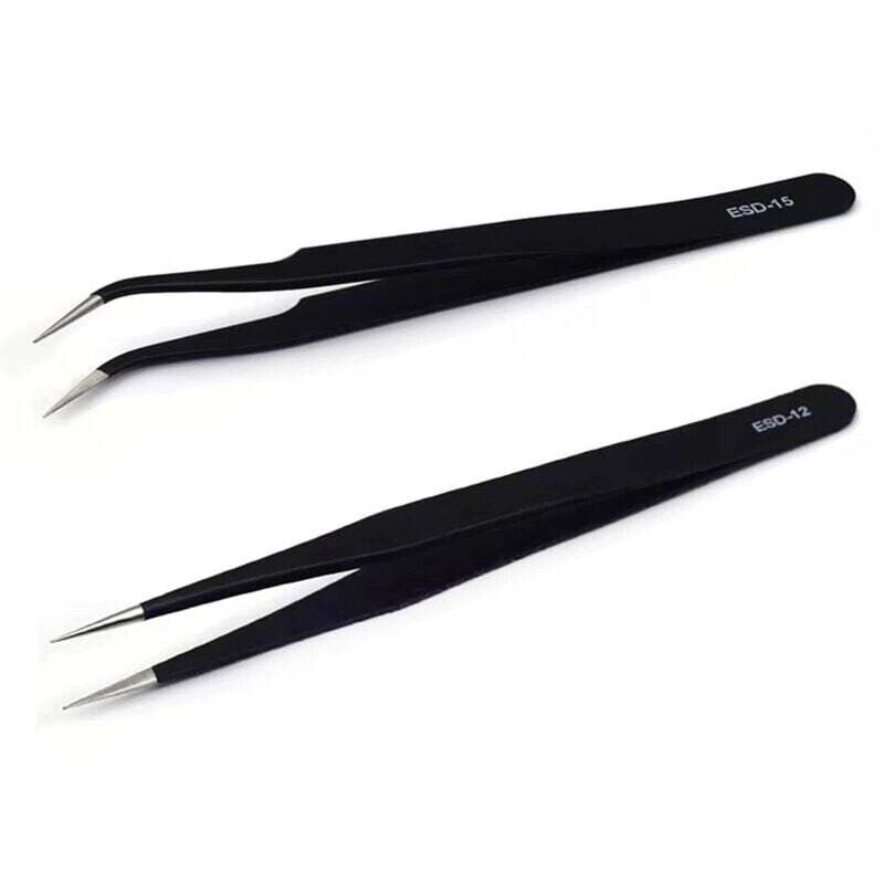 SNQ - Stück antistatische Präzisionspinzetten – Pinzette aus Edelstahl – für Augenbrauen, Wimpern, Gesichtsbehaarung (schwarz)
