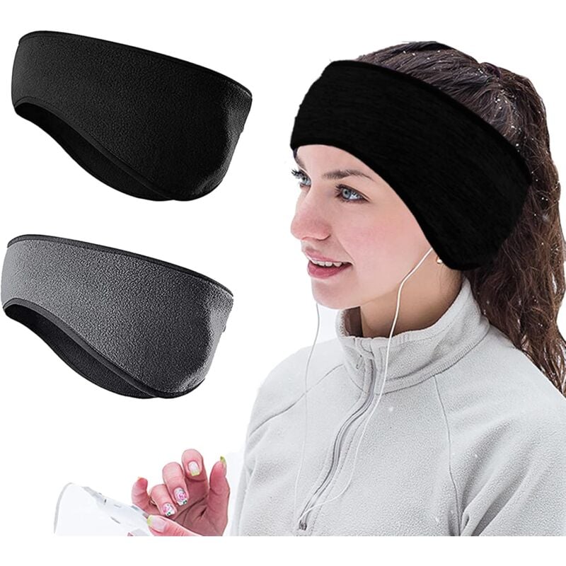 2 Stück Fleece-Stirnband, Damen-Sport-Stirnband, Winter-Ohrenschützer-Stirnband, elastisches Stirnband für Erwachsene, Herren, Damen