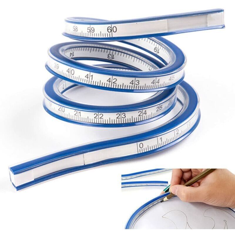 Stück flexibles PVC + Metalllineal, 60 cm, biegbares Kurvenlineal, klar flexibles Kurvenlineal, zweistufig, tragbar für Büro, Schule, Studio,