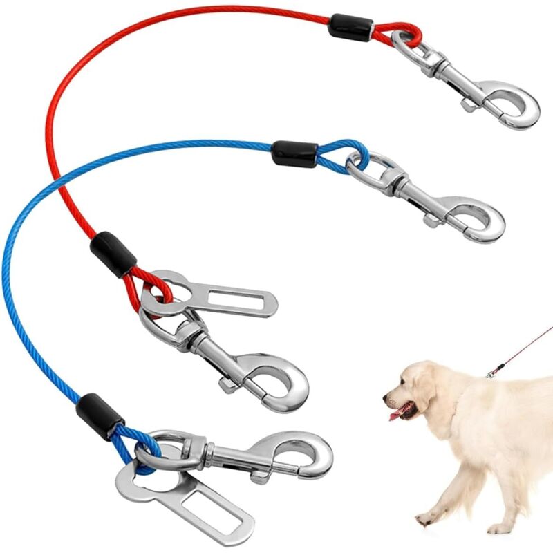 Stück Hunde-Anbindekabel, 40 cm Hunde-Auto-Anbindeleine, Hundeleine aus Stahl mit Drehhaken für Welpen, kleine und mittelgroße Hunde (Rot, Blau)