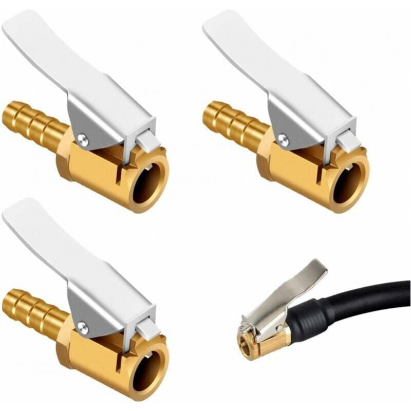 3 Stück Messing-Inflatordüse, Luftpumpen-Clip, Inflatorventil-Anschluss, Autoreifen-Ventiladapter, für Auto- oder LKW-Reifen, Typ mit Widerhaken, 8 mm