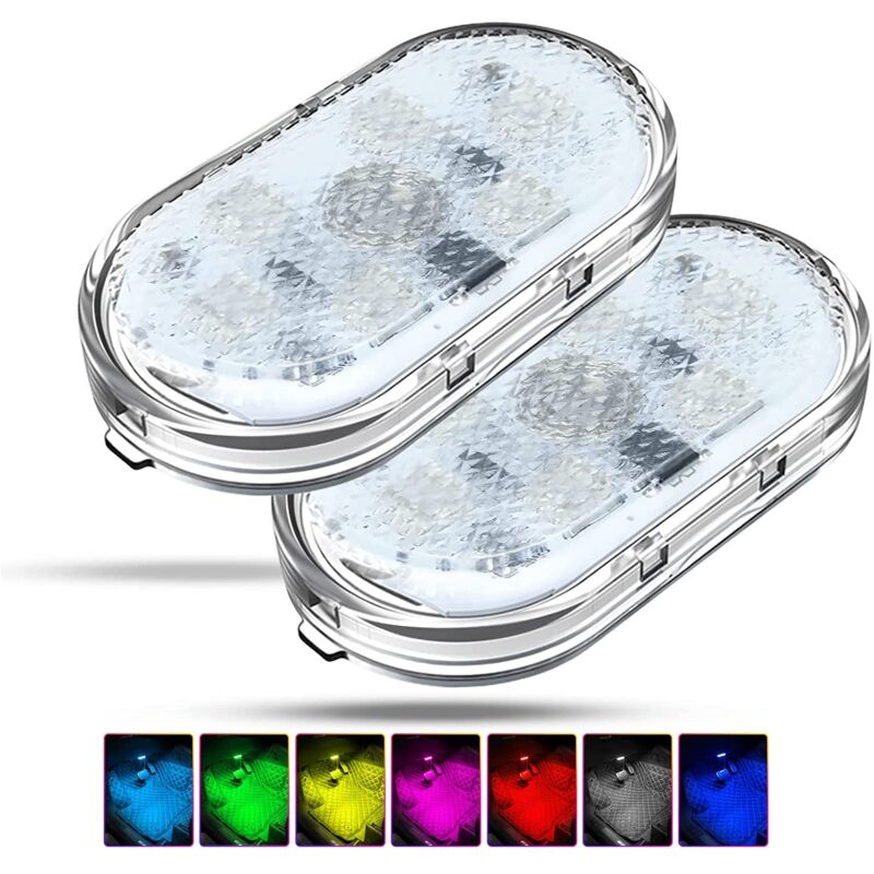 2 Stück RGB-Auto-Innenbeleuchtung, Touch-Schalter-Auto-Innenlampe, LED-Auto-Innenbeleuchtung, mehrfarbige Auto-Umgebungsbeleuchtung mit und