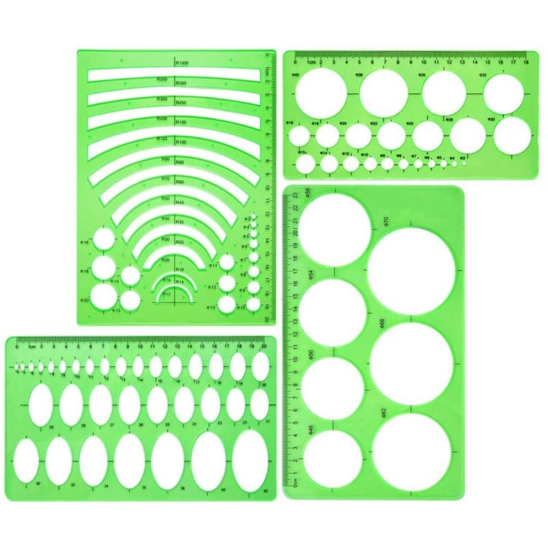 Tlily - Stück Schablonen-Lineale aus Kunststoff, Kreise, Ovale, Radien, Zeichenvorlagen für Büro- und Schulbedarf, sauber, grün