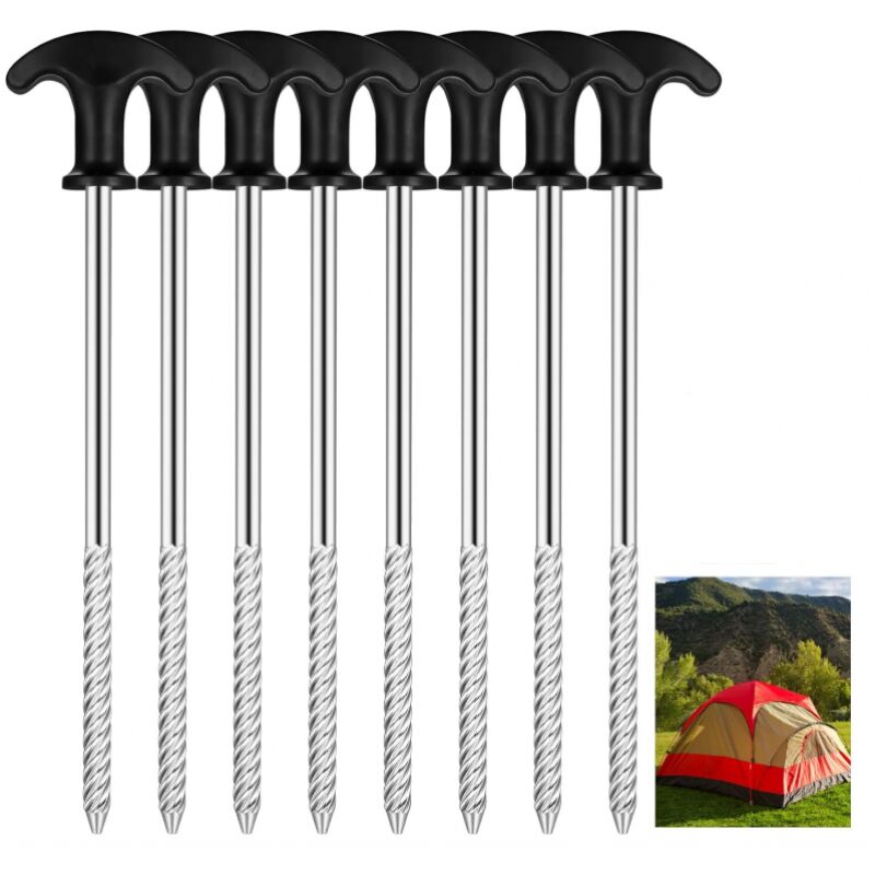 Shining House - Stück Zeltheringe, Einschraub-Zeltpfähle, 21 cm Bodenankerpfähle, robuste Campingpfähle aus Metall, Bodensicherungspfähle für