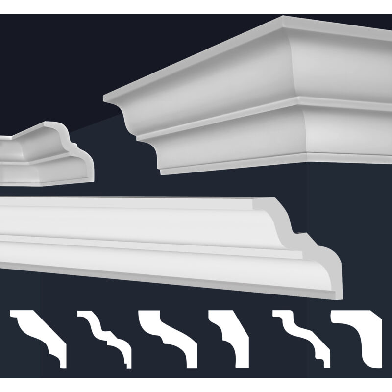 Marbet Design - Stuckleisten xps Styropor weiß 2 Meter Deckenleisten Wandleisten E-Leisten Modelle: E-10 / 80x87mm, 50 Meter / 25 Leisten