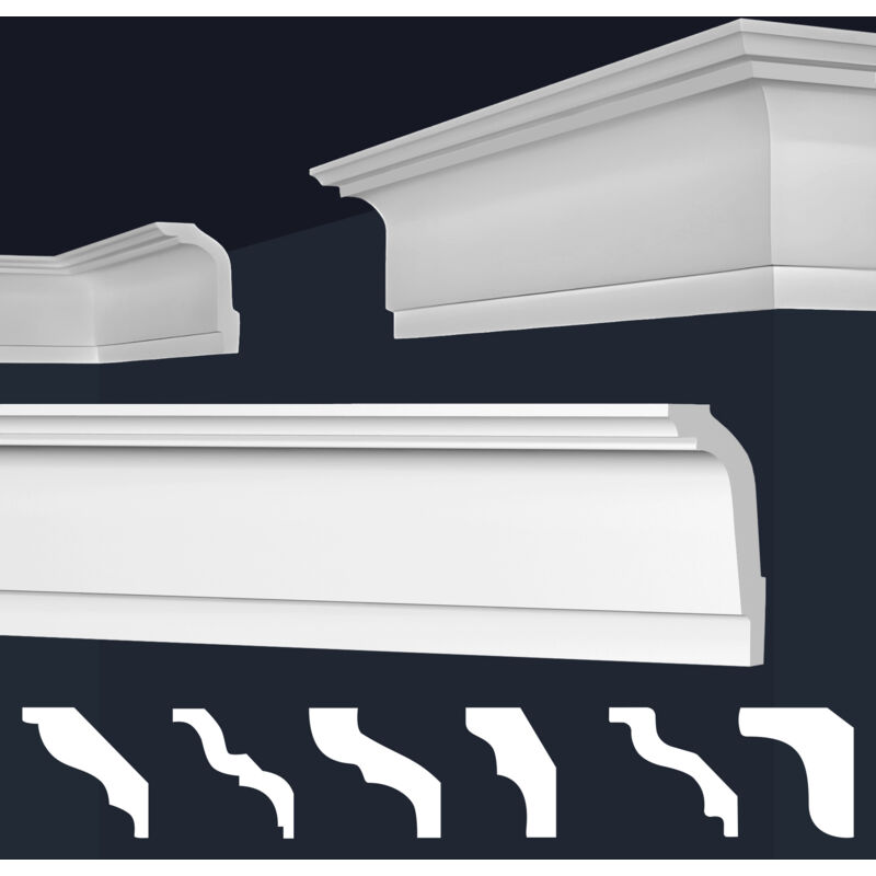 Marbet Design - Stuckleisten xps Styropor weiß 2 Meter Deckenleisten Wandleisten E-Leisten Modelle: E-33 / 56x86mm, 30 Meter / 15 Leisten