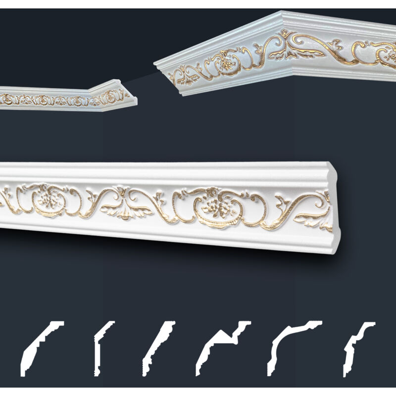 Stuckleisten gold gemustert, eps Styropor formfest, Marbet Deckenleisten Serie-B: B-06 gold / 53x53mm, 30 Meter / 15 Leisten