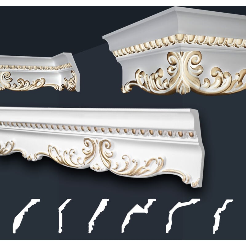 Stuckleisten gold gemustert, eps Styropor formfest, Marbet Deckenleisten Serie-B: B-36 gold / 58x135mm, Max. Paket (bester Meterpreis)