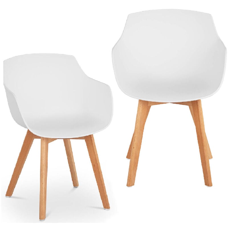 Fromm&starck - Stuhl 2er Set Lehnstuhl weiß Kunststoff Holzbeine Buche bis 150 kg Designstuhl