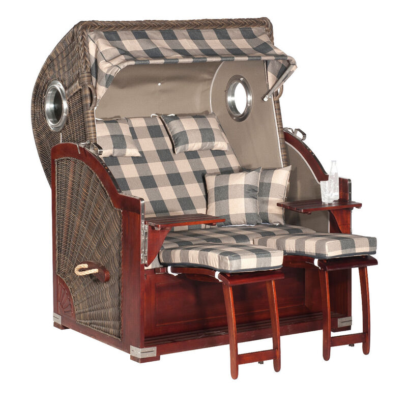 SunnySmart Garten-Strandkorb Rustikal 500 plus comfort 3/4-Liegemodell 2-Sitzer xl cappuccino/taupe/