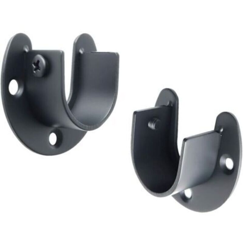 Gardinenstangenhalter, U-förmige Fassungen, Kleiderstangenhalter, Kleiderstangenende für Gardinen oder Kleiderschränke, Edelstahl mattschwarz, 28 mm,
