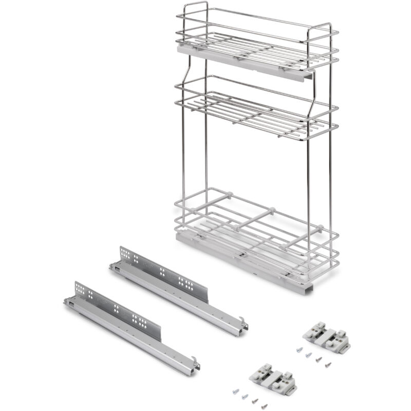 SupraMax ausziehbares Flaschenregal SupraMax mit sanfter Schließung, linke Seite, 3 Tablets, Modul 200mm, Stahl, Verchromt - Emuca