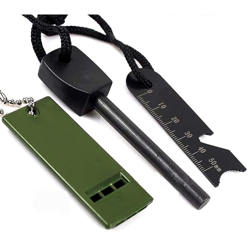 Survival Fire Starter Pack + Pfeife, Lineal, Flaschenöffner