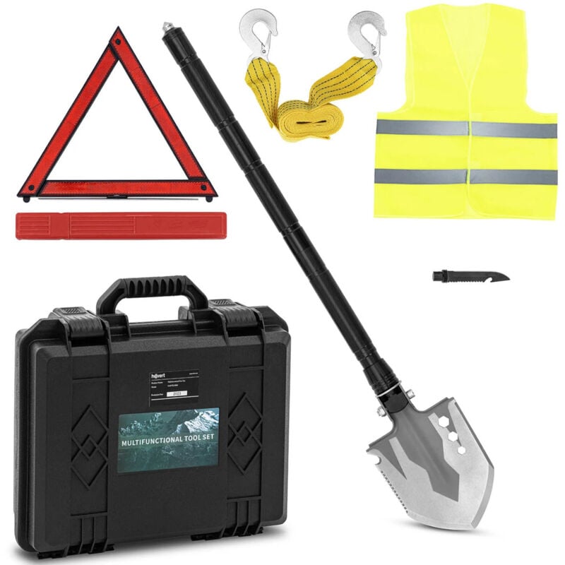 Hillvert - Survival-Spaten Multifunktion-Schaufel mit Messer, Glasbrecher und mehr