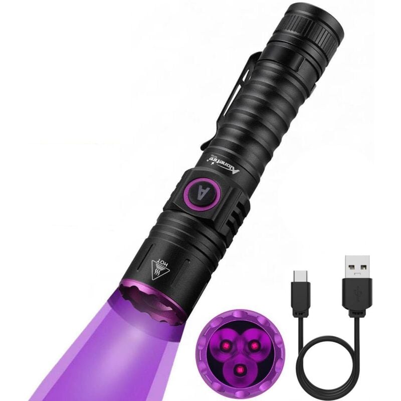 Coocheer - SV103 15 w 395 nm usb c wiederaufladbare UV-LED-Taschenlampe, Woods UV-Schwarzlicht-Urindetektor für Harz, Angeln, Skorpion, Mineralien,