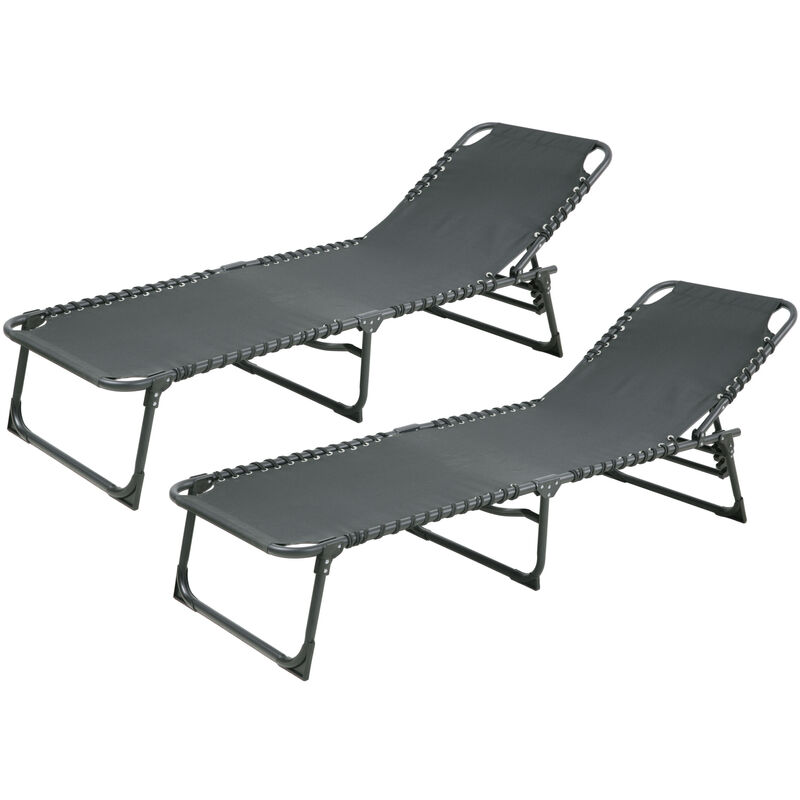 SVITA 2er Set Gartenliege Sonnenliege klappbar atmungsaktiv verstellbar Dunkelgrau