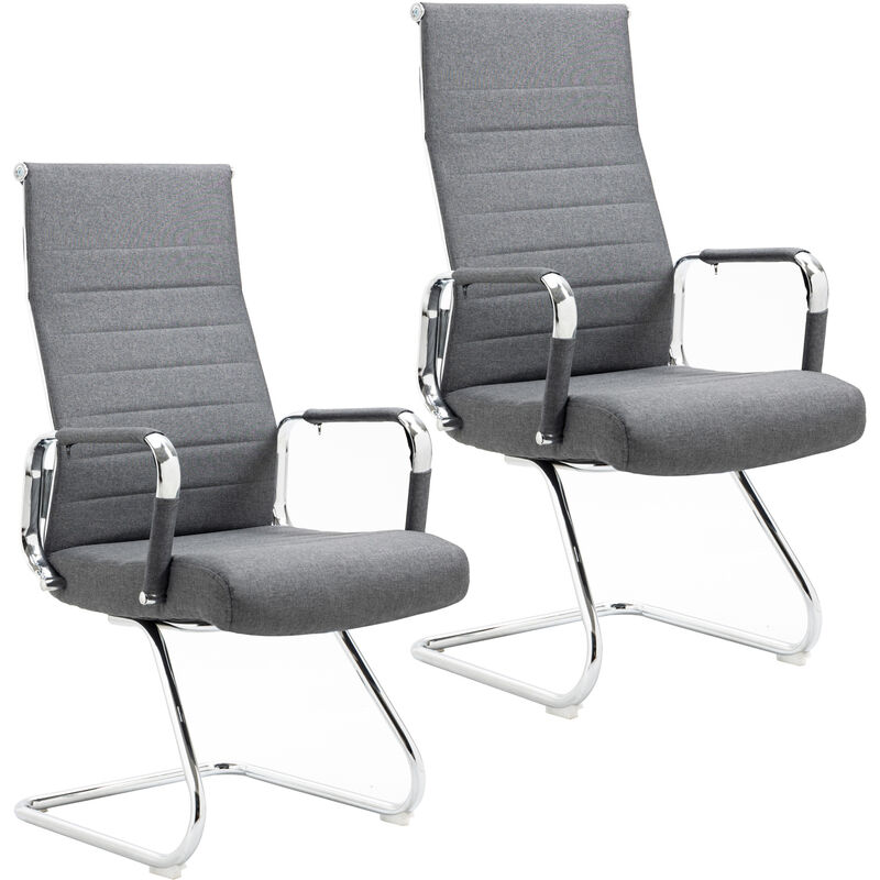 SVITA OFFICE COMFORT 2x Besucherstuhl Freischwinger-Stuhl mit Armlehne Konferenzstuhl ohne Rollen Armlehnstuhl Office-Stuhl Stoff Dunkelgrau