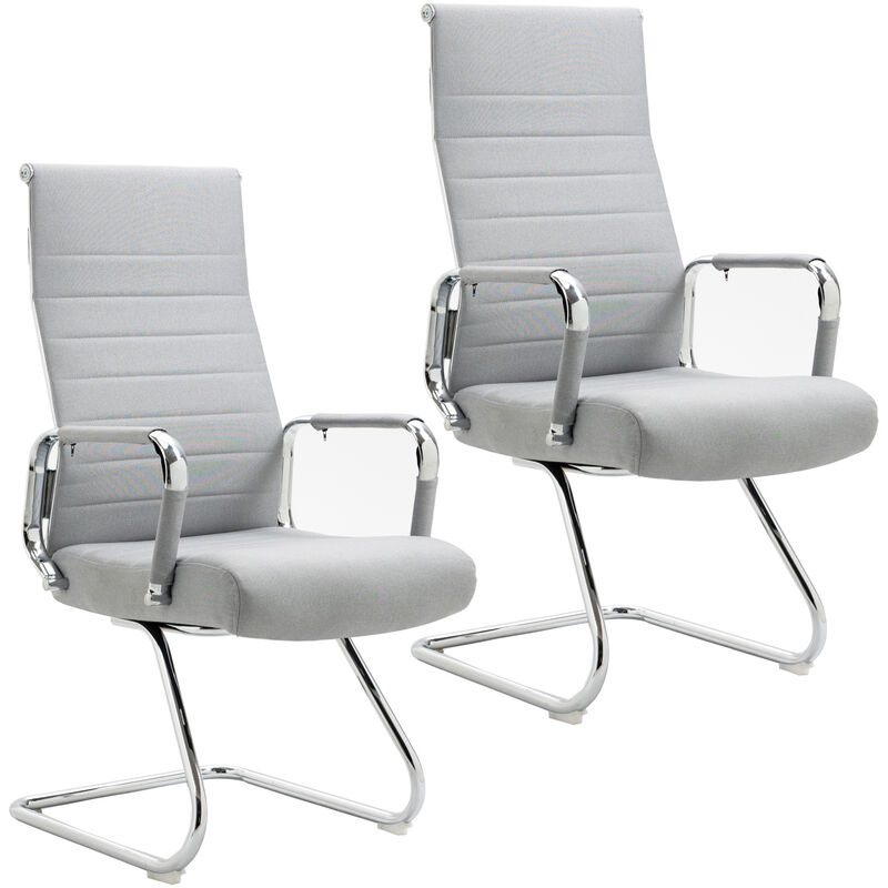 SVITA OFFICE COMFORT 2x Besucherstuhl Freischwinger-Stuhl mit Armlehne Konferenzstuhl ohne Rollen Armlehnstuhl Office-Stuhl Stoff Hellgrau