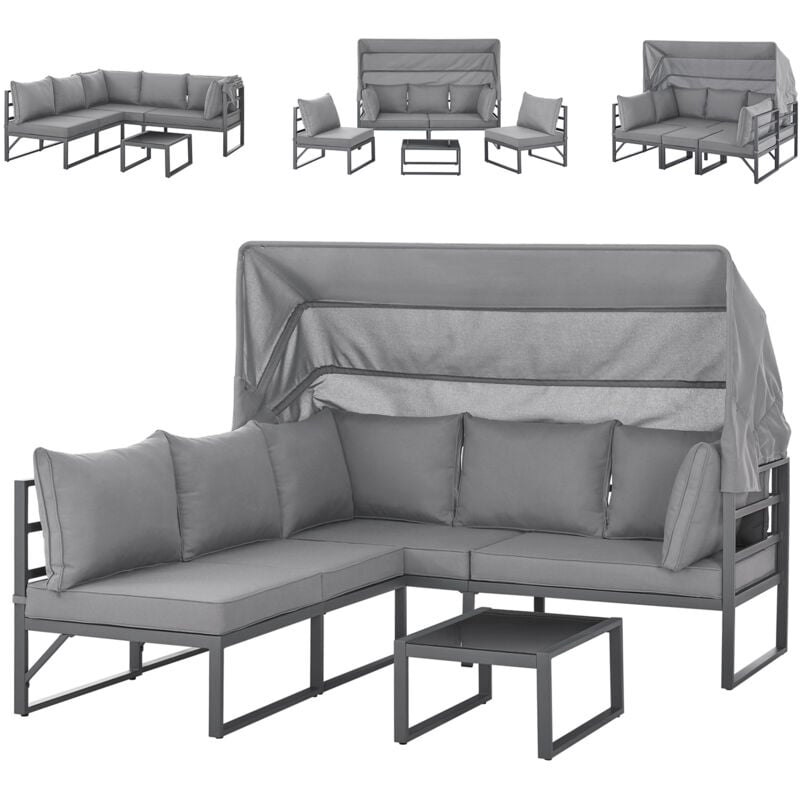 Maui Gartenmöbel-Lounge-Set Outdoor-Sofa Strandkorb-Sonneninsel Stahl Hellgrau - Svita