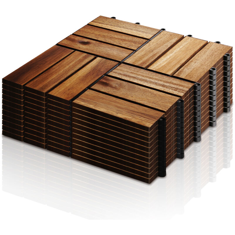 SWANEW 33 Stück Holzfliesen aus Akazienholz Balkonfliesen Terrassenfliesen, Bodenbelag mit Drainage, Fliese Leicht verlegbar(12 Latten 5 m²)