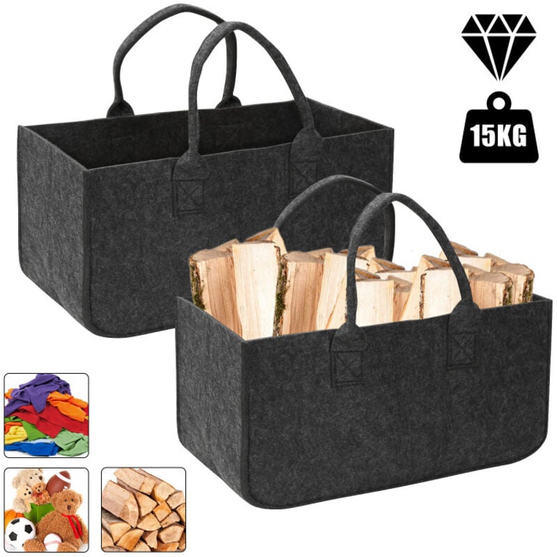 Swanew - 2 Stück Filztaschen für Kaminholz Einkaufstasche Filzkorb Holzkorb Kaminholztasche Einkaufskorb Zeitungskorb Shopper aus Filz faltbar groß