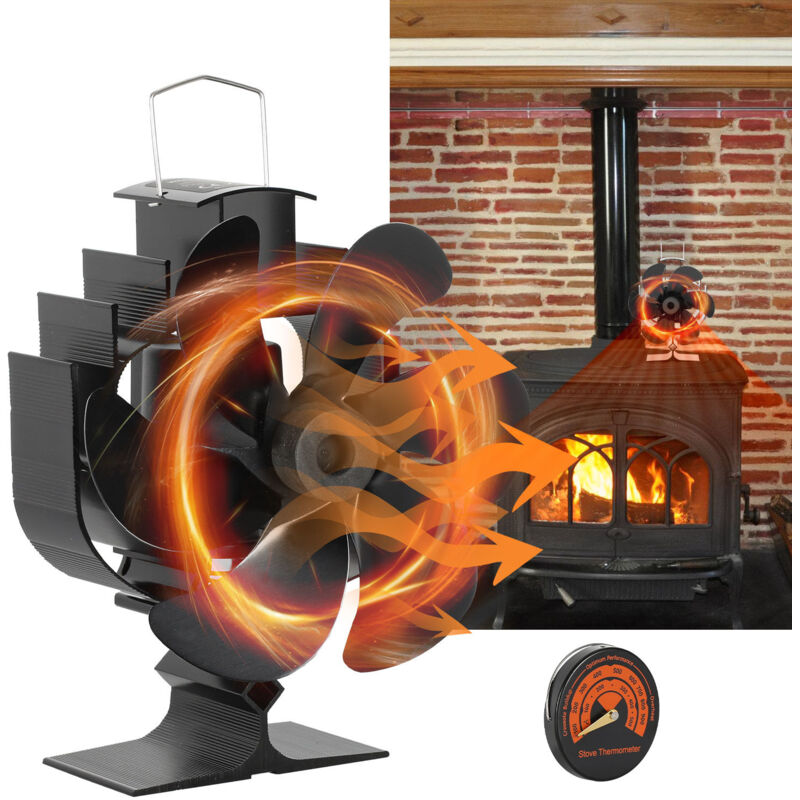 SWANEW 6 Blätter Kaminventilator Kaminofen Ventilator Heizbetriebener Ofenventilator ohne Strom Kamin Ofen Ventilator Holz/Scheitbrenner/Kamin(60